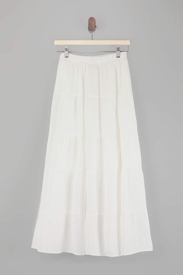 Beyaz Katlı Muslin Uzun Etek TDRSS26ET00038 - 5