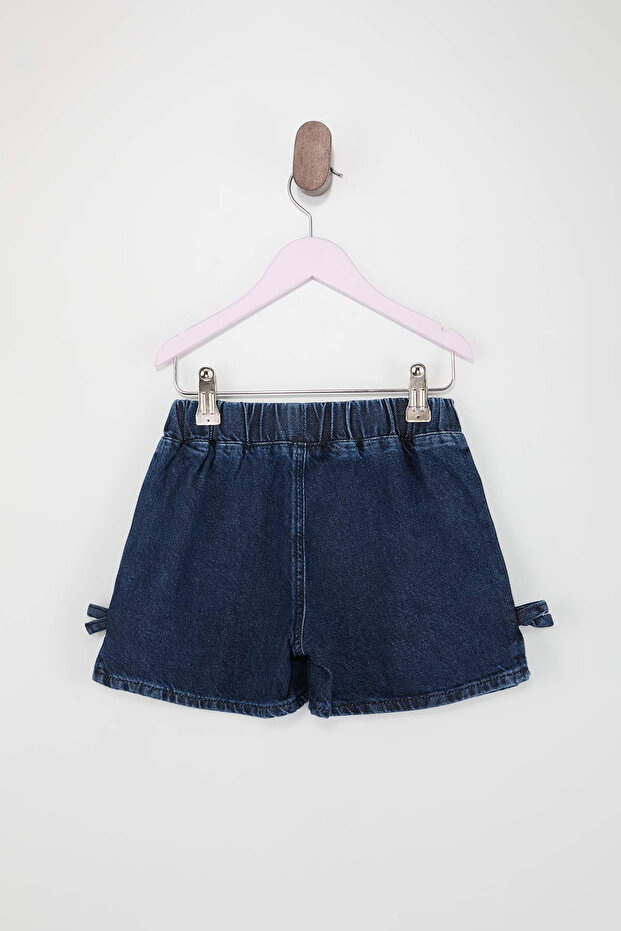 Indigo Kız Çocuk Kurdele Detaylı Beli Lastikli Düz Denim Bayramlık Şort & Bermuda TKDSS26SR00005 - 4