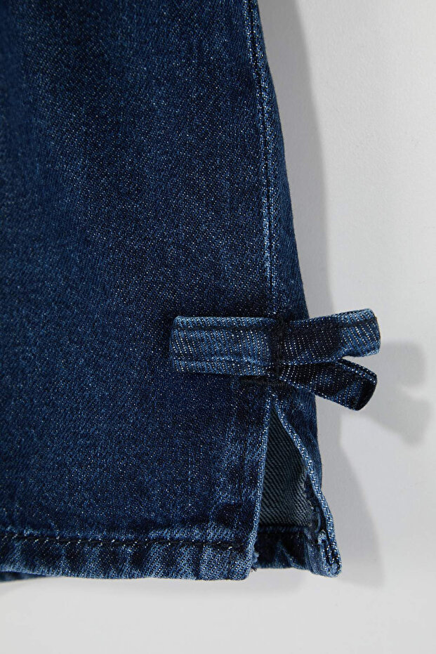 Indigo Kız Çocuk Kurdele Detaylı Beli Lastikli Düz Denim Bayramlık Şort & Bermuda TKDSS26SR00005 - 3