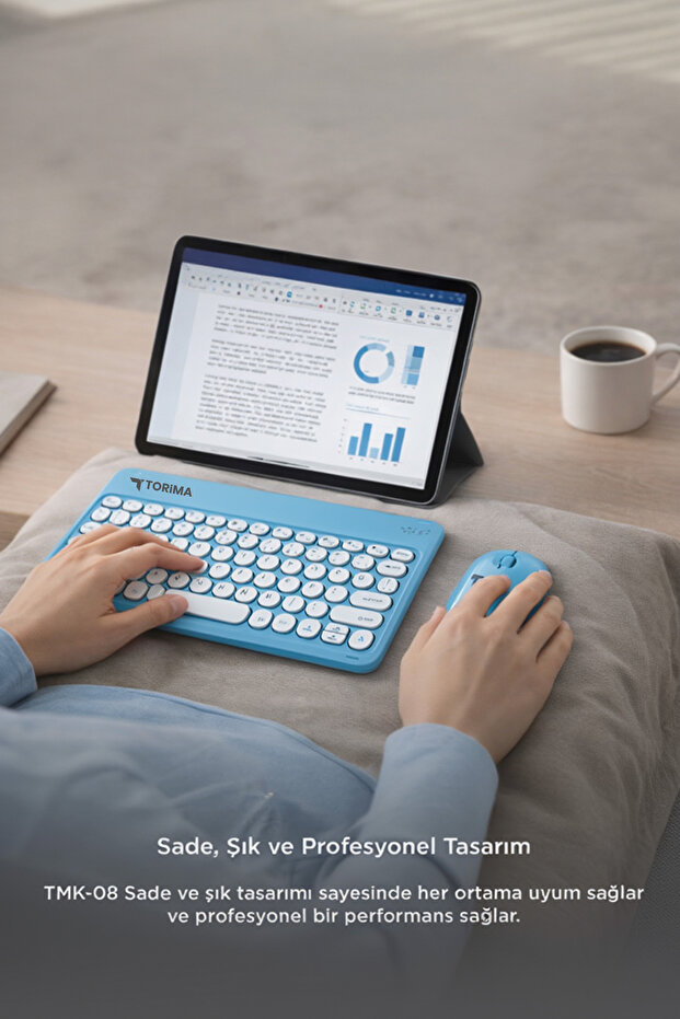 Bluetooth Kablosuz Klavye Mouse Seti TMK08 Mavi - 7