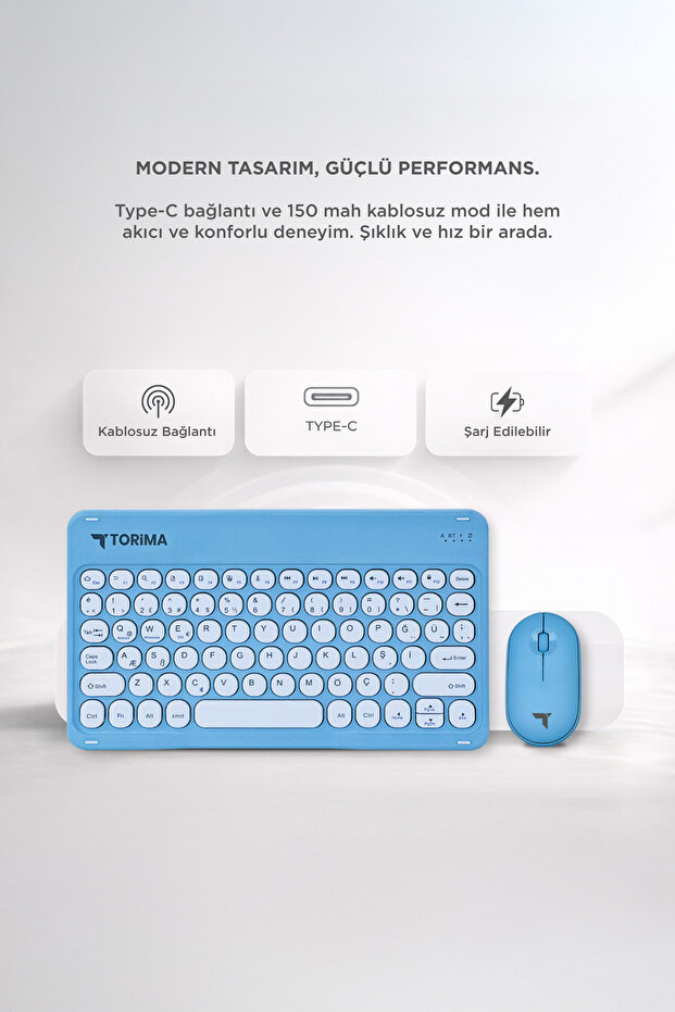 Bluetooth Kablosuz Klavye Mouse Seti TMK08 Mavi - 3