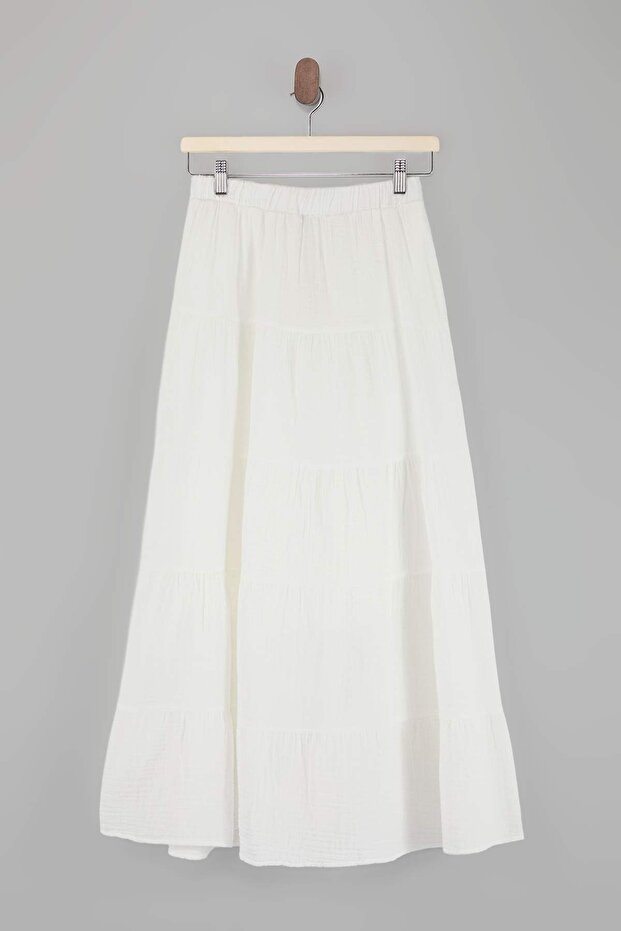 Beyaz Katlı Muslin Uzun Etek TDRSS26ET00038 - 4