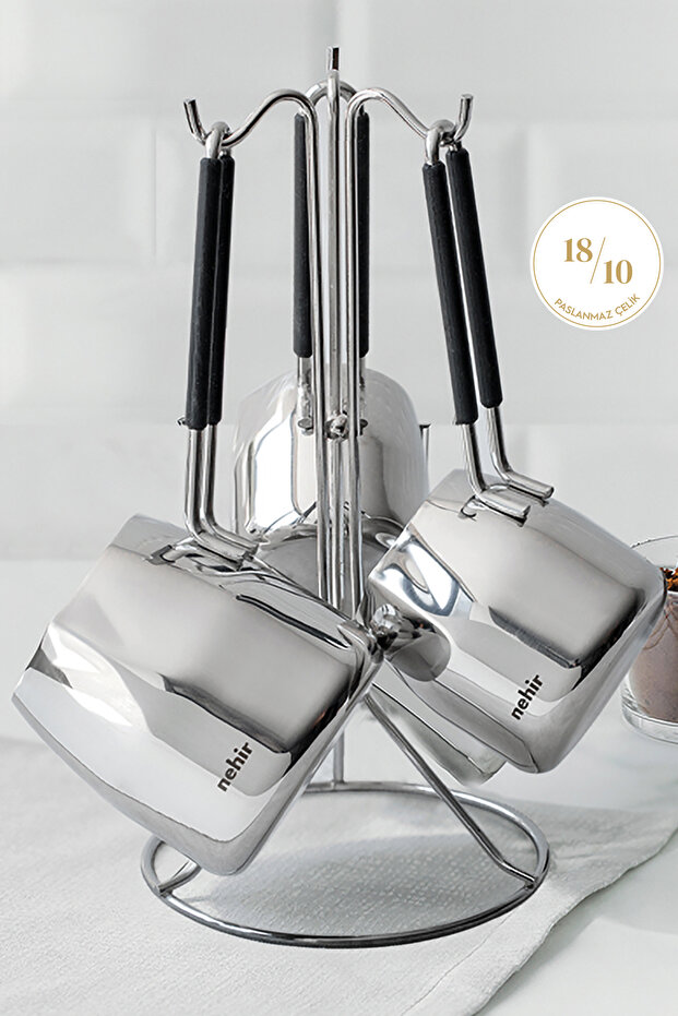 Moderná 4-dielna súprava kávových kanvíc z nehrdzavejúcej ocele so stojanom - 1