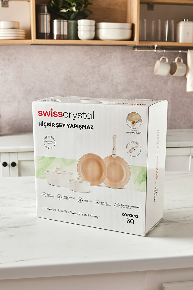 x Refika Swiss Crystal Almond Cream Easy Clip 7 Parça İndüksiyon Tabanlı Tencere / Tava Seti - 15