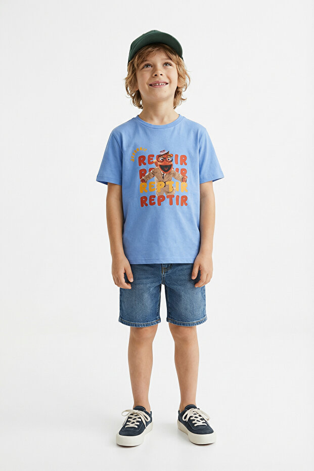 Mavi Dedektif Reptır Baskılı Erkek Çocuk Örme T-Shirt TKDSS26TS00059 - 1