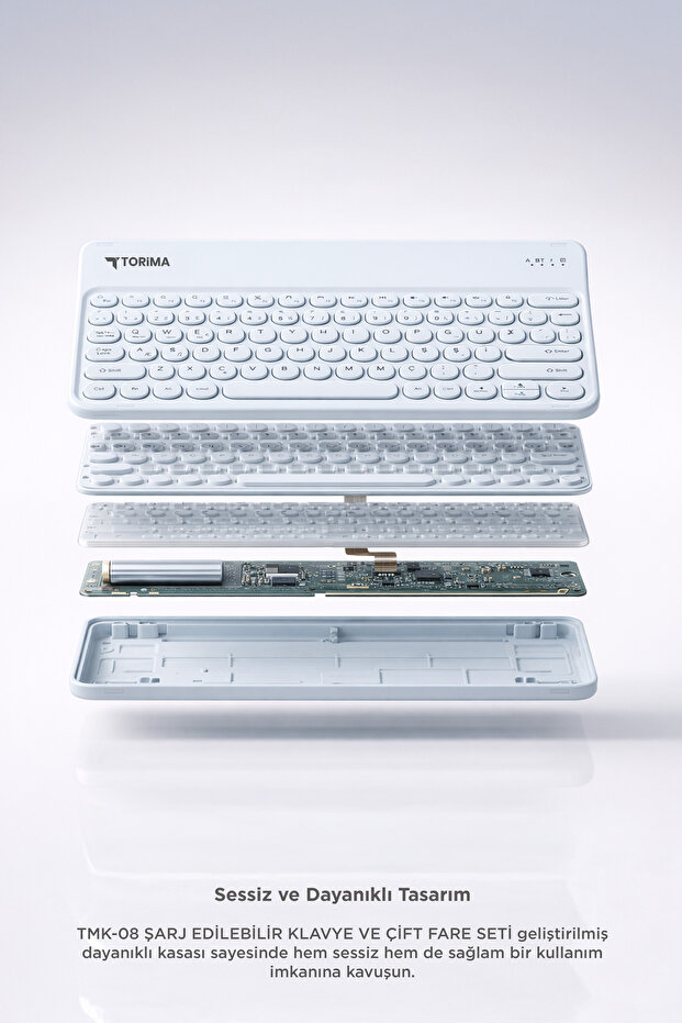 Bluetooth Kablosuz Klavye Mouse Seti TMK08 Beyaz - 4