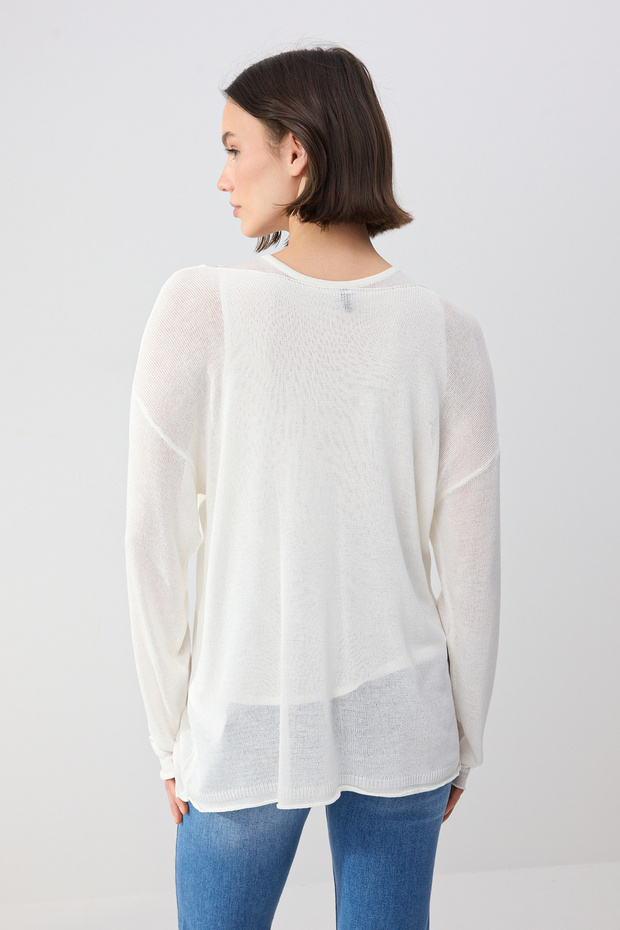 Wardrobe Essentials Ekru Kayık Yaka Oversize 2'li Atlet-Bluz Triko İnce Bluz TWOSS26BZ00283 - 10