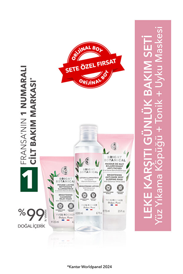 Yves Rocher Leke Karşıtı Günlük Bakım Seti-Yüz Yıkama Köpüğü 125ml &Tonik 200 ml & Uyku Maskesi 75 ml