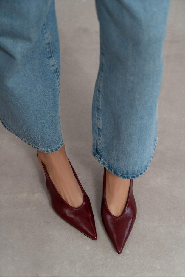 Melvin Burgundy Patterned Matte Ankle Rubber Detail Women's Heeled Shoes