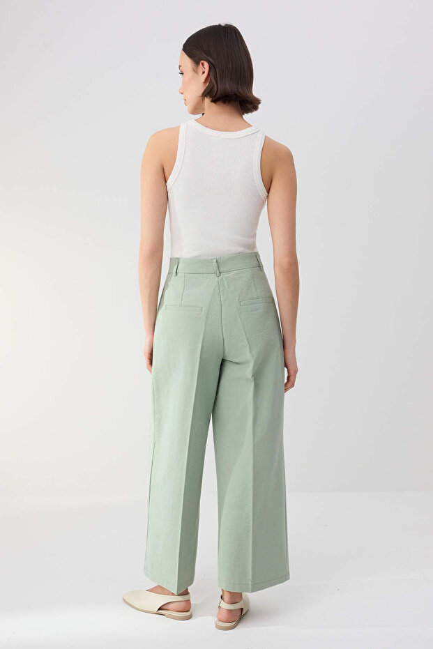 Trendyolmilla Wardrobe Essentials – Açık Haki Gabardin Crop Wide Leg Pantolon | TWOSS26PL00024 - 4