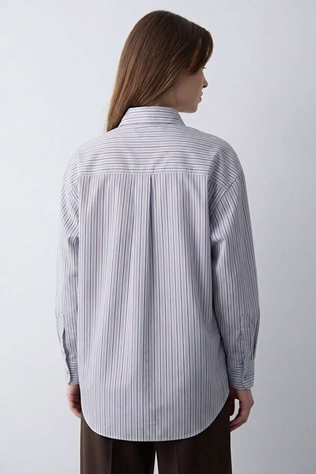 Pembe Çizgili Oversize/Geniş Kalıp Gömlek TWOSS26GO00147 - 5