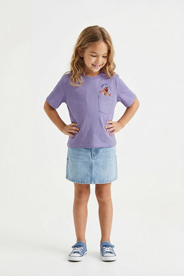 Lila Dedektif Reptır Baskılı Örme T-Shirt TKDSS26TS00061 - 1