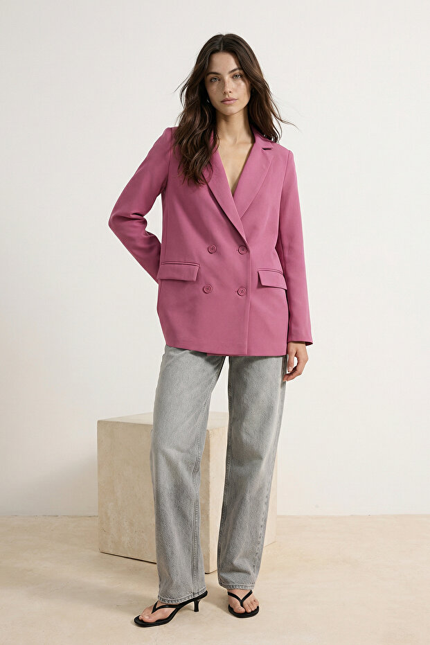 Różowa marynarka tkana z podwójną podszewką i zapinaniem na regularne guziki TWOAW21CE0264 - 2