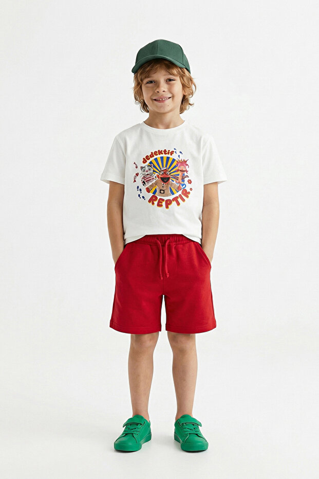 Ekru Unisex Dedektif Reptır Baskılı Örme Alt - Üst Takım TKDSS26AU00094 - 1