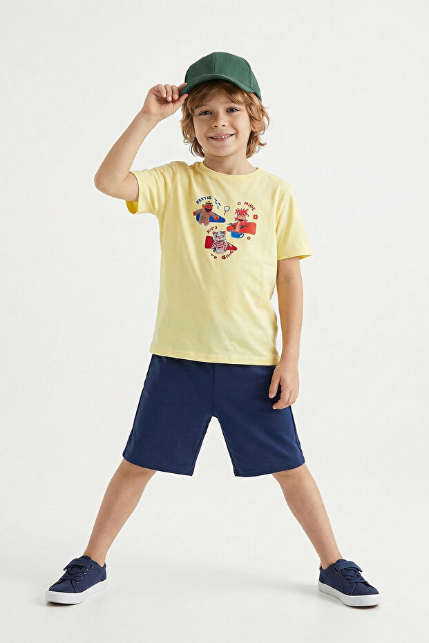 Yellow Unisex Detective Reptar Printed Knitted Top and Bottom Set Tkdss26Au00095
