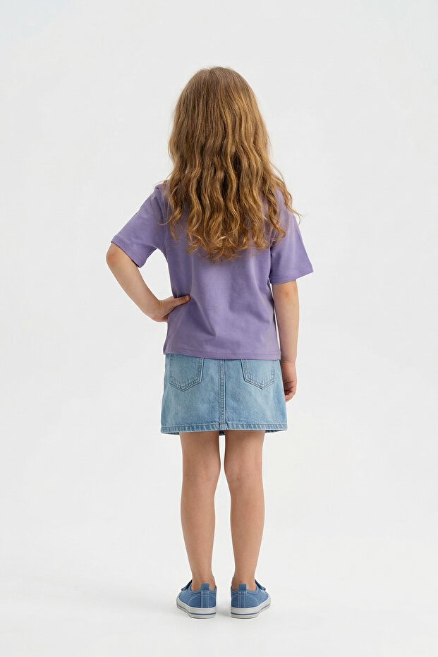 Lila Dedektif Reptır Baskılı Örme T-Shirt TKDSS26TS00061 - 2