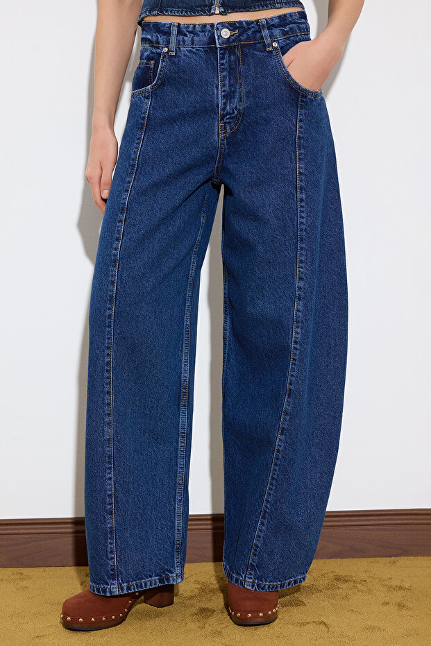 Limited Edition Mavi DÖKÜMLÜ Dikiş Detaylı Yüksek Bel Baggy Jeans TWOSS26JE00008 - 3