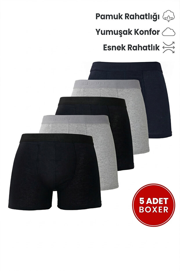 Tudors Erkek 5'li Pamuklu Likralı Esnek Kumaş Boxer