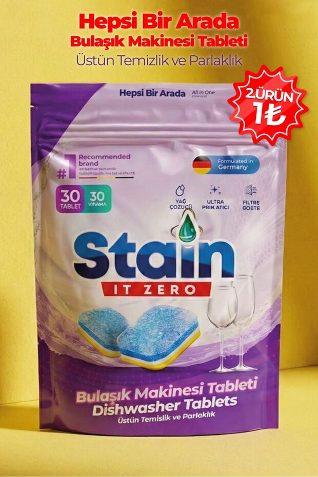 Hepsi Bir Arada Bulaşık Makinesi Tableti & Güçlü Temizlik Üstün Parlaklık- 30 Yıkama - 13
