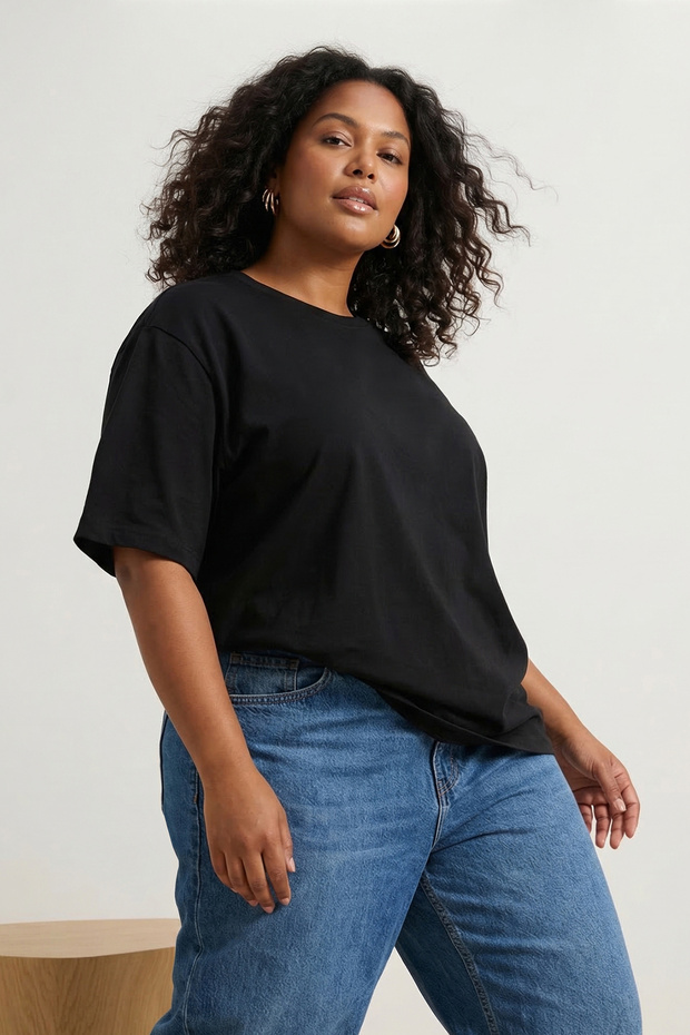 Siyah 3'lü Paket Büyük Beden T-shirt TBBSS25BF00071 - 10
