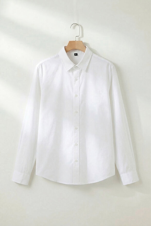 Beyaz Normal Kalıp/Regular Fit Poplin Yazlık Erkek Dokuma Gömlek TMNSS26GO00030 - 4