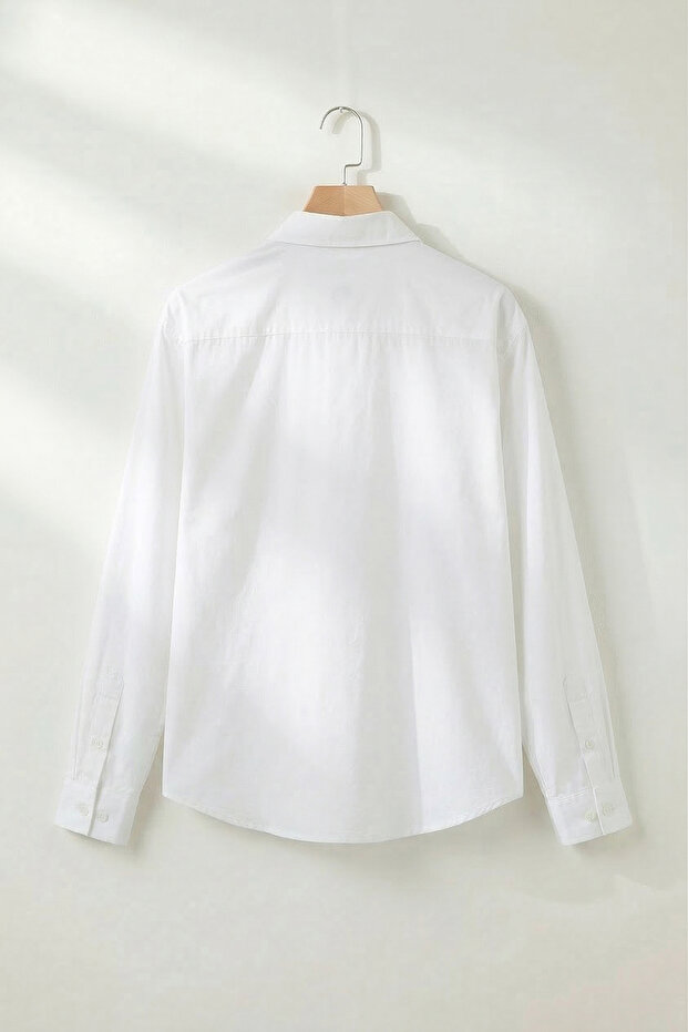 Beyaz Normal Kalıp/Regular Fit Poplin Yazlık Erkek Dokuma Gömlek TMNSS26GO00030 - 5