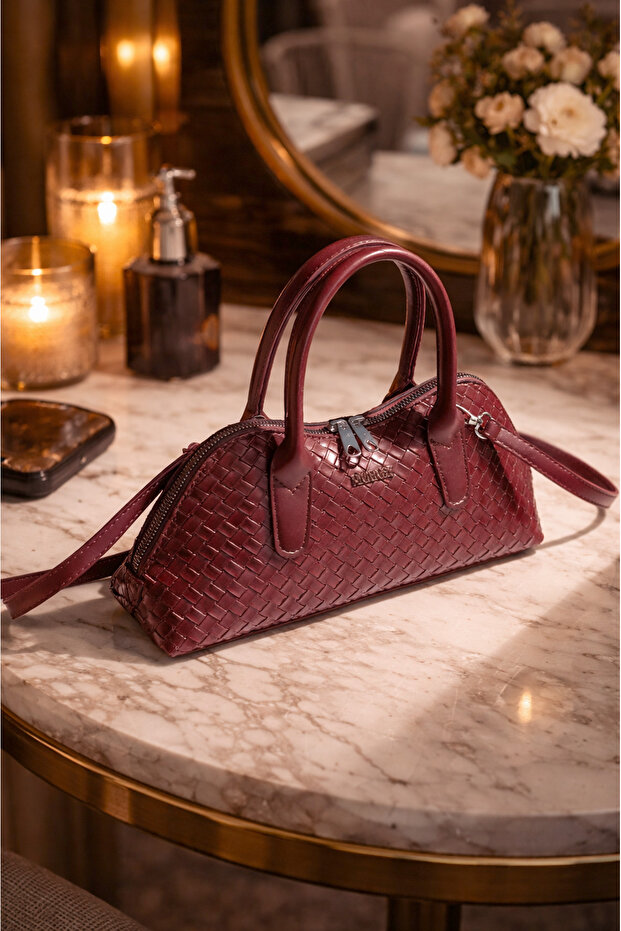 Women's Burgundy Hand and Shoulder Bag