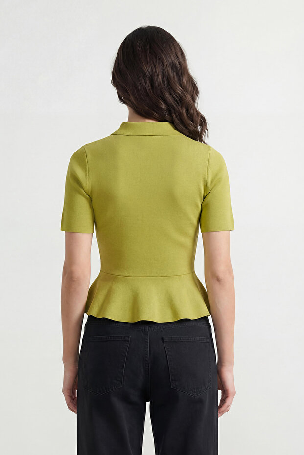 Yağ Yeşil Peplum/Belden Oturmalı Düğme Detaylı Triko Bluz TWOSS26BZ00158 - 3