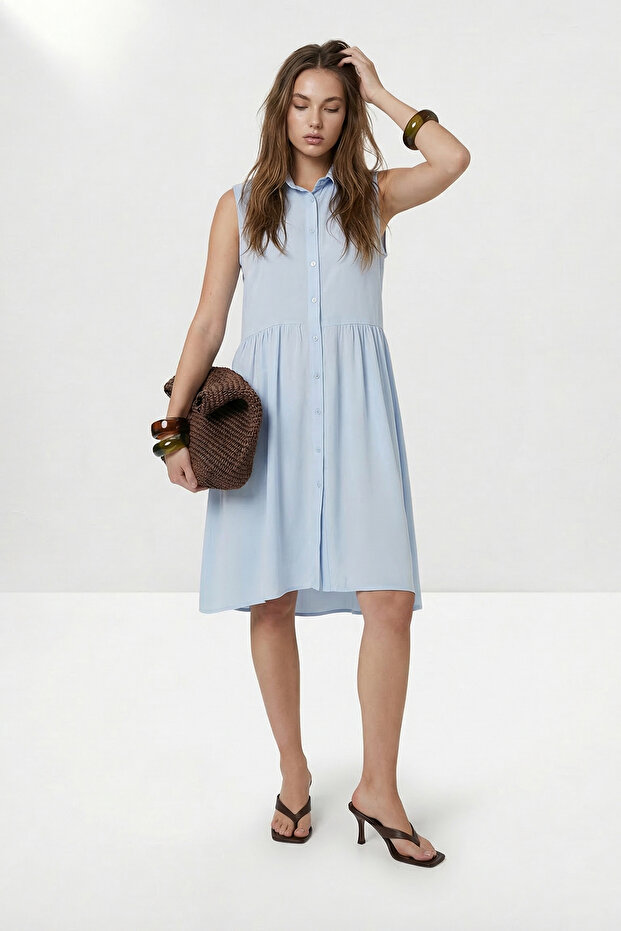 Blue Cut-Out A-Line/A-Line Bell Form Above Knee Unlined Viscose Woven Dress Twoss26El00742