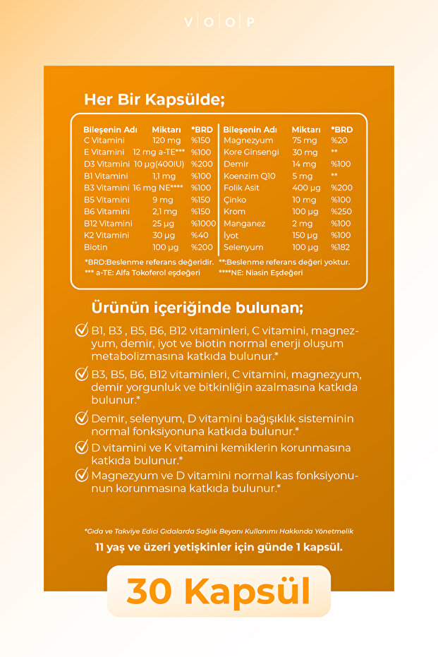 Multi Vitamin & Mineral - 30 Kapsül ( 11 Vitamin & 9 Mineral ) - 5