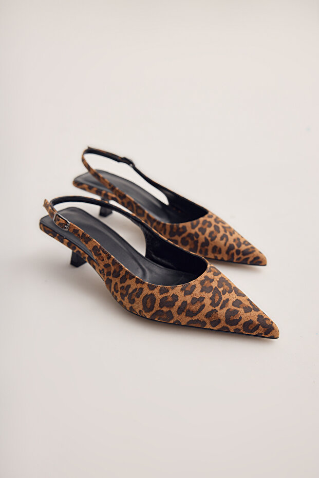Leopar Desenli Hakiki Deri 4 cm Kitten Topuklu Ayakkabı TAKSS26TO00078 - 1