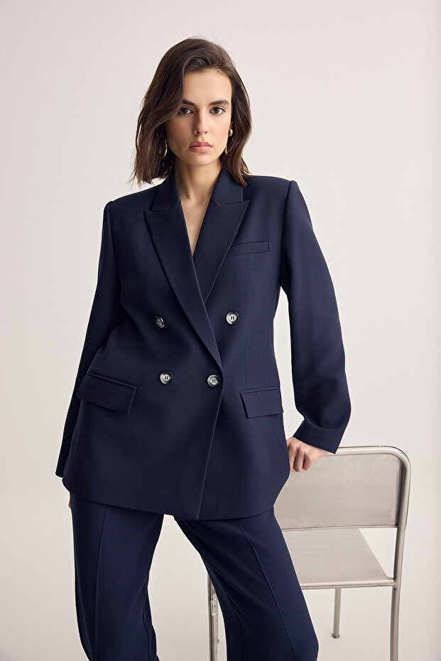 Lacivert Kruvaze Vatkalı Blazer Ceket TWOSS26BC00034 - 4
