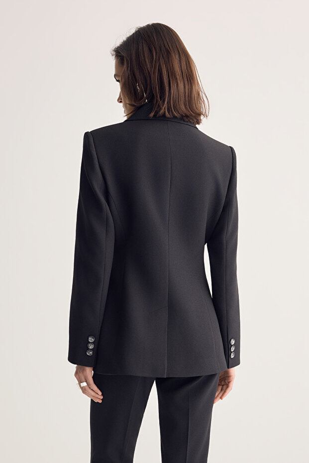Siyah Cut Out Detaylı Fitted/Vücuda Oturan Dokuma Blazer Ceket TWOSS26BC00033 - 5