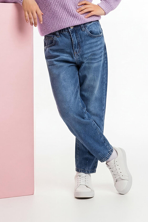 Mavi 100% Pamuk Kız Çocuk Mom Denim Jeans TKDAW26JE00010 - 1