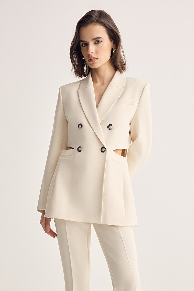 Beyaz Straight/Düz Paça Dokuma Pantolon TWOSS26PL00090 - 3