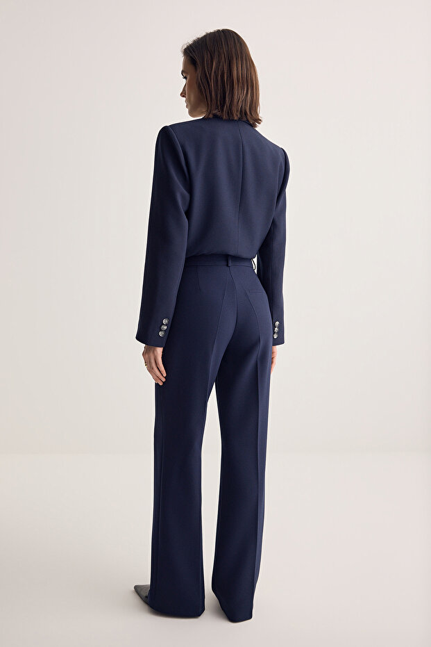 Lacivert Ütü İzli Klasik Dokuma Pantolon TWOSS26PL00095 - 5