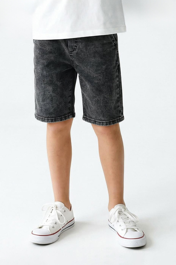 Antrasit Erkek Çocuk Pamuklu Cepli Lastikli Denim Şort & Bermuda TKDSS25SR00008 - 1