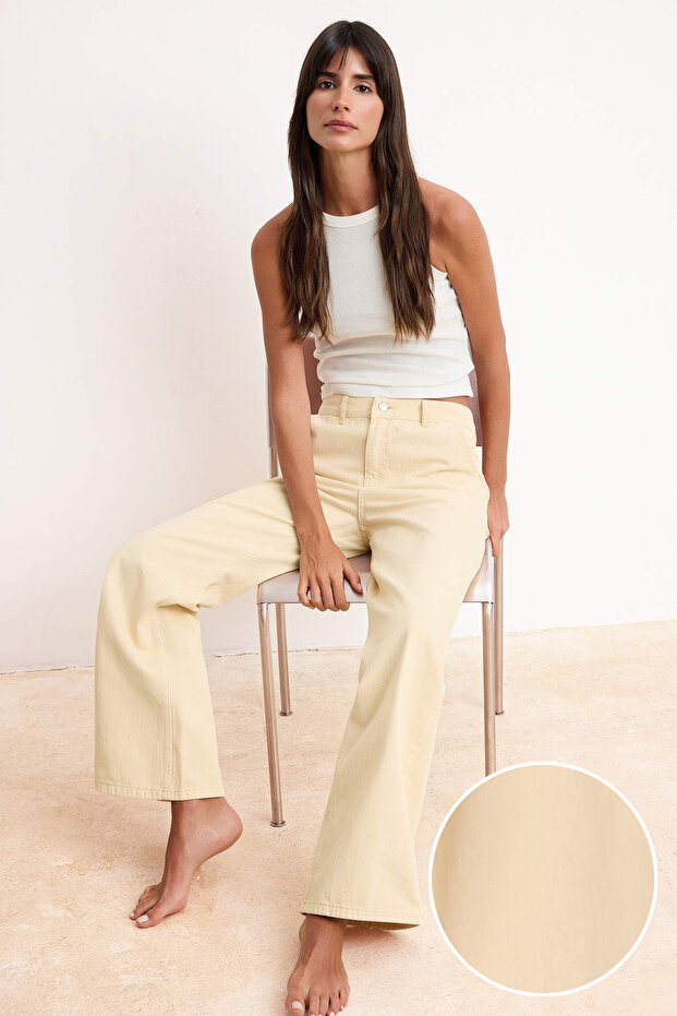 Taş DÖKÜMLÜ Yüksek Bel %100 Pamuk Wide Leg Jeans TWOSS26JE00014 - 1