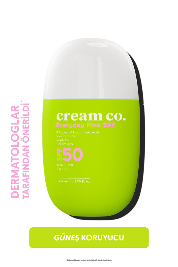 Cream Co. SPF50 Pink Güneş Koruyucu Krem | Ton Eşitleyici Leke Karşıtı | Aydınlatıcı | 40 ML | Güneş Serumu