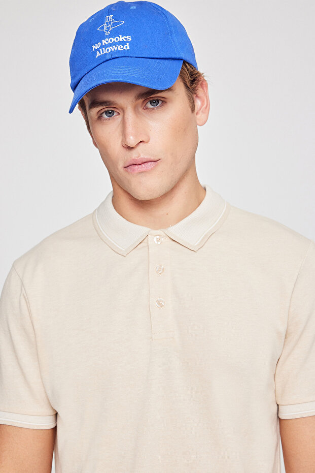 Erkek Çekmeyen Pamuklu Kumaş Slim Fit Dar Kesim Açık Bej-Beyaz Kıvrılmaz Polo Yaka Tişört - 6