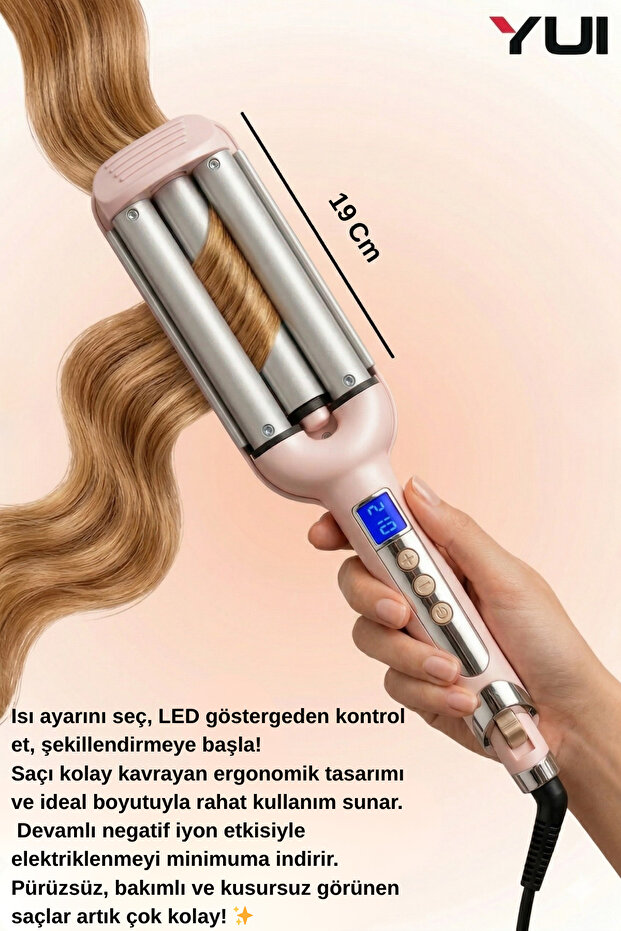 Led Göstergeli Seramik Su Dalgası(WAG) Saç Maşası Pembe - 4
