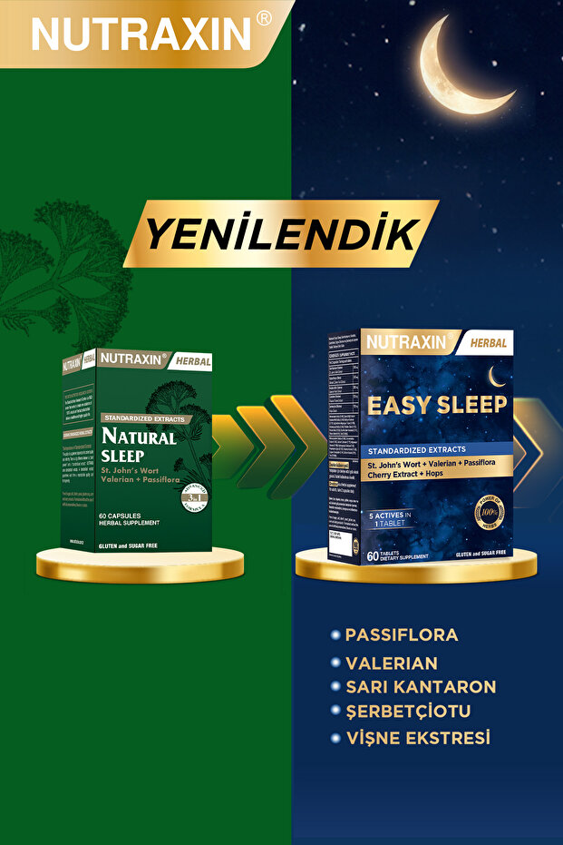 Easy Sleep 60 Tablets - St. John's Wort, Cherry, Valerian Root and Passionflower Extract - 5