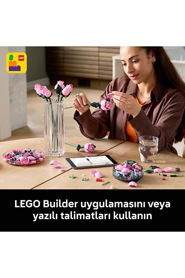 ® Botanicals Pembe Gül Buketi 10374 - Yetişkinler için Dekoratif Çiçek Yapım Seti (789 Parça) - 10