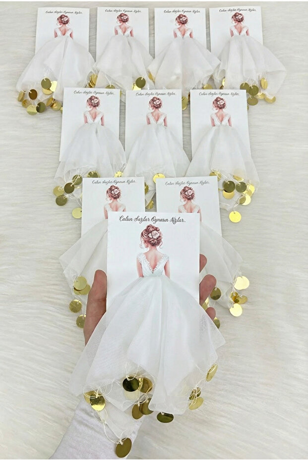 White Gold Chiffon Card Gift Halay Handkerchief 5 Pieces, Bride Groom Wedding Henna Circumcision Engagement Bride