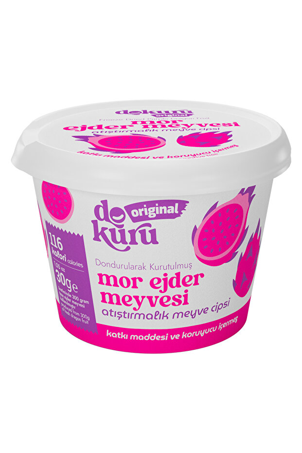dokuru Mor Ejder Meyvesi Kuru Meyve Cipsi - Dondurularak Kurutulmuş Freeze Dried Çıtır Ejder Meyvesi