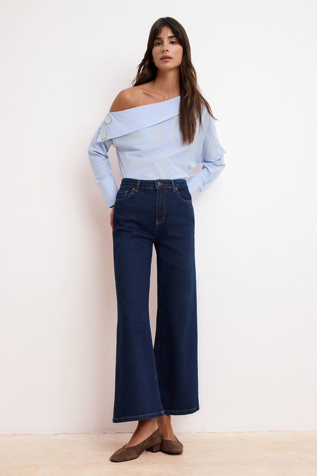 Koyu Mavi Yüksek Bel Orta Esnek Wide Leg Geniş Paça Jeans TWOSS26JE00188 - 1
