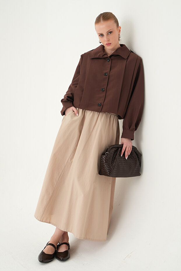 Coffee Buttoned Long Sleeve Jacket 60530 - 4
