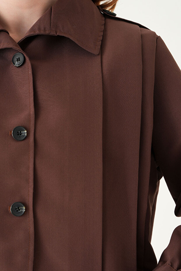 Coffee Buttoned Long Sleeve Jacket 60530 - 2
