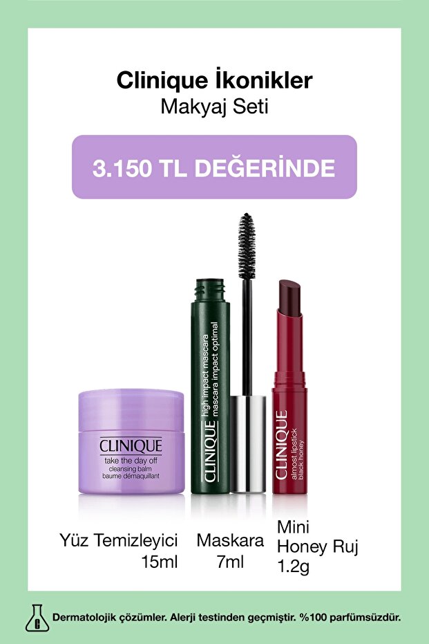 3'lü Clinique İkonikler Makyaj Seti | Maskara 7ml, Mini Honey Ruj 1.2g, Yüz Temizleyici 15ml - 1