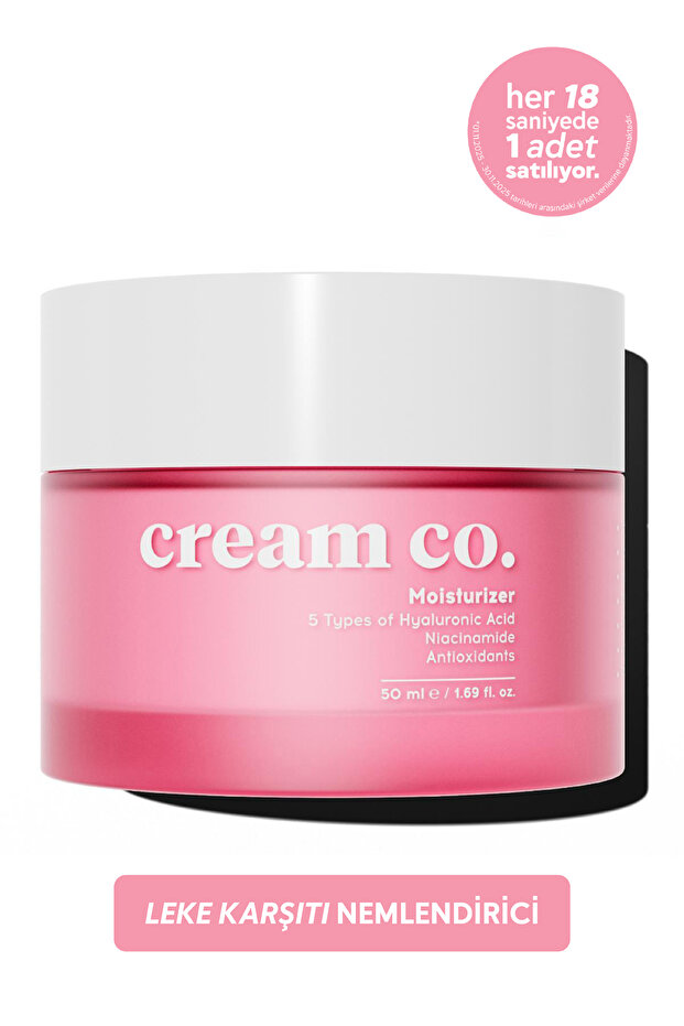Cream Co. Su Bazlı Moisturizer Nemlendirici Aydınlatıcı Yüz Kremi | Hyaluronik Asit | 50 ML | Tüm Cilt Tipleri